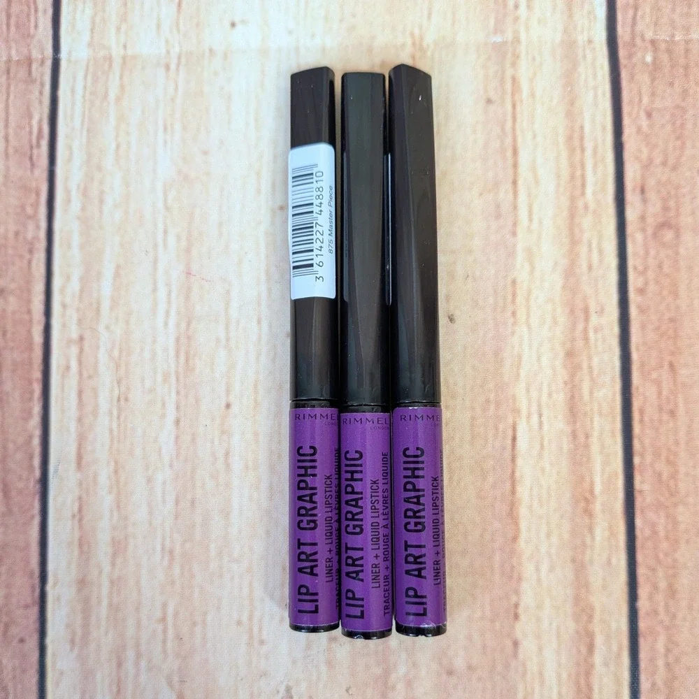 3 PK Rimmel London Lip Art Graphic Liner Liquid Lipstick 875 Master Piece Purple